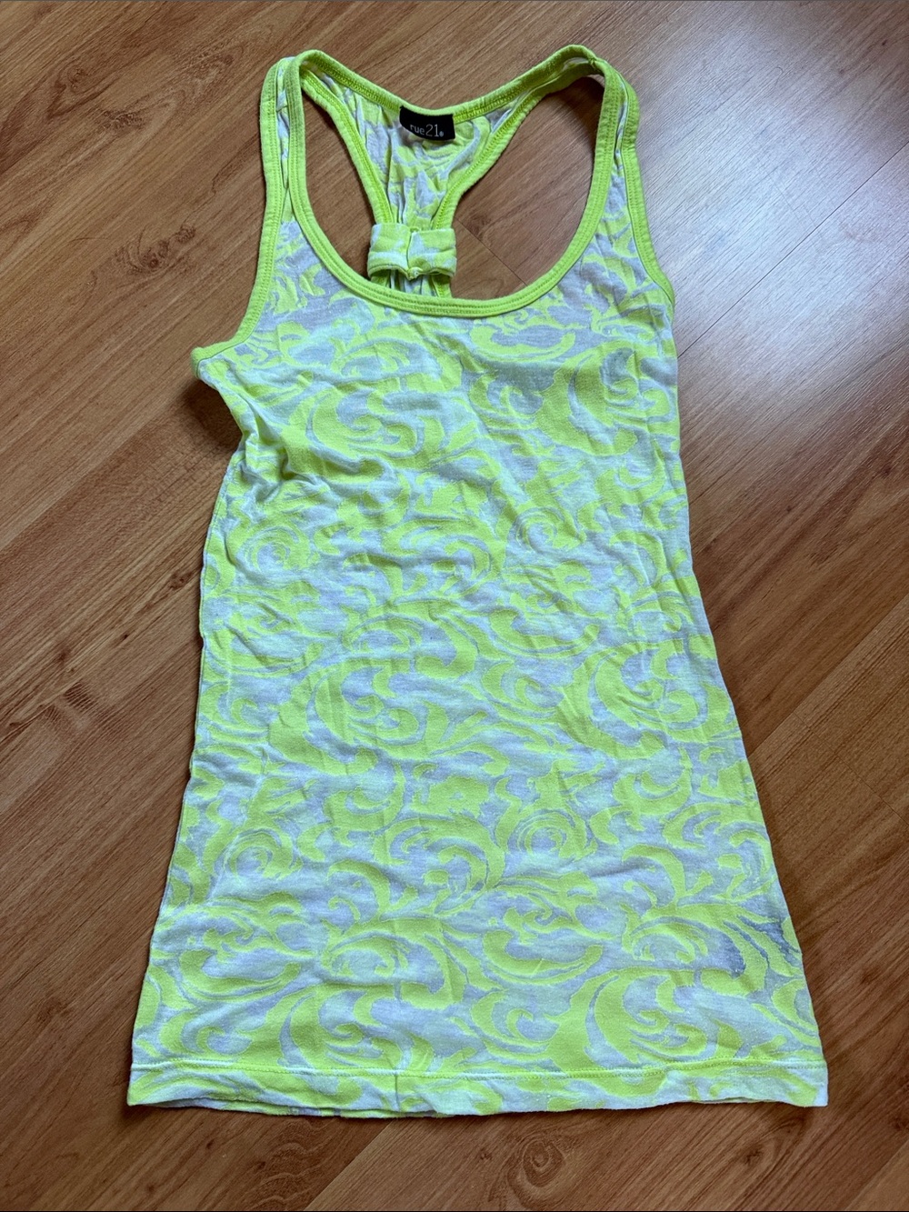 rue21 Neon Yellow and White Swirl Tank